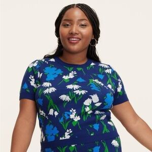Kate Spade x Target Blue and Green Fitted Short Sleeve Sweater